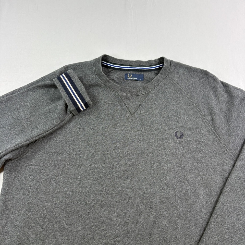 Fred Perry Sweater Mens XL Gray Crew Neck Pullover Cotton Stretch